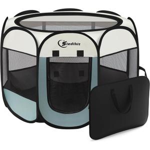 Dog Cat Playpen, Puppy Pet Playpen Indoor for Small Dogs Tent Crates Cage Outdoor, Portable Pop Up Dog Kennel Playpen with Carrying Case for Dogs/Cats/Rabbits, Removable Zipper Top, Grey