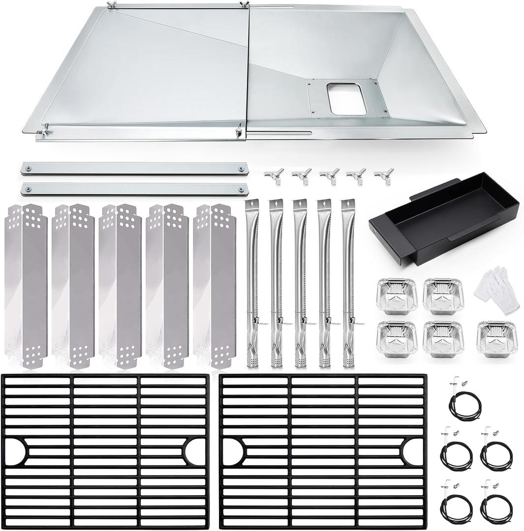 Grill Grease Tray Replacement Parts for Nexgrill 720-0888S, 720-0830X, Adjustable Drip Pan, Cooking Grid Grates, Heat Plates, Burner Tubes and Igniters Kits for Nexgrill 5 Burner & Nexgrill 4 Burner.