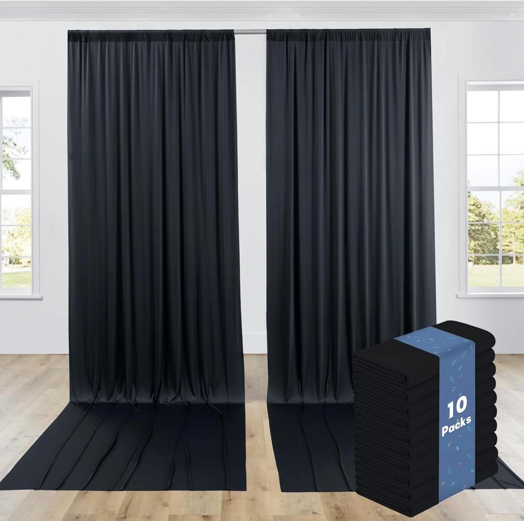 50ftx12ft Black Wrinkle-Free Wedding Backdrop Curtain -Silky Washable Black Polyester Drapes for Baby Showers, Birthday Parties, Photography, and Wedding Receptions-10 Panels 5FTx12FT