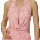 WDIRARA Women's Floral Sparkly Sequin Draped Halter Top Sexy Cut Out Backless Sleeveless Top (Pink, L)