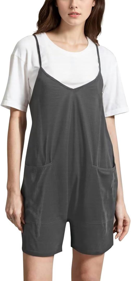 DNFUN Womens Sleeveless Rompers Loose Strap Shorts Overalls Oneise Outfits Summer Casual Jumpsuits (Medium, Darkgray)