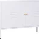 2 door metal TV stand cabinet with storage for livingroomwhite Storage Sideboard with 2-layer partition