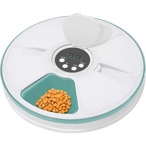Automatic Cat Feeder, 6 Meal Timed Pet Dispenser Easily Programmable &Easy to Clean, Auto Feeder for Cats/Small Dogs (Green)