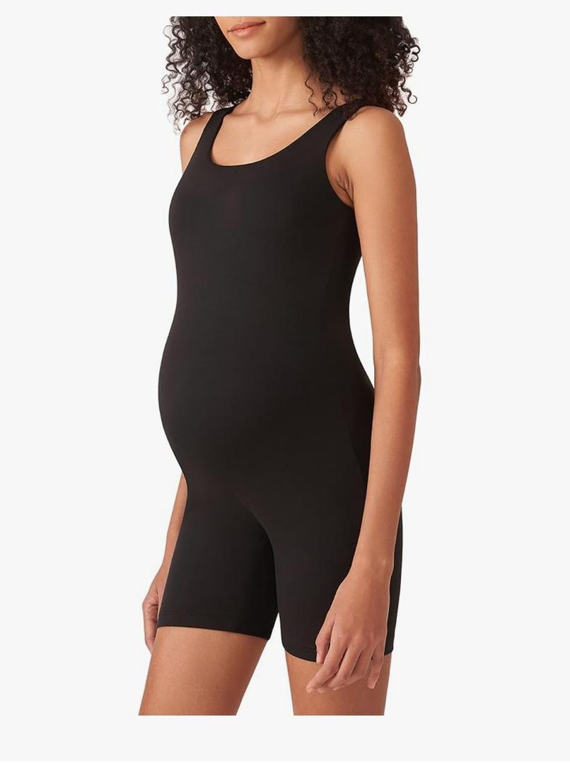 POSHDIVAH Women's Maternity Bodysuit Pregnancy Shapewear Double Lined Sleeveless Tank Top Shorts Romper Jumpsuit L