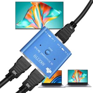 HDMI 2.1 Switch 8K HDMI Switcher,2 in 1 Out/ 1 in 2 Out Bi-Directional HDMI Switcher, HDMI 2.1 Splitter Supports 8K@60Hz 4K@120Hz,Gold-Plated Splitter Compatible Roku,Xbox, Roku,monitor,LCD screen ect (blue)