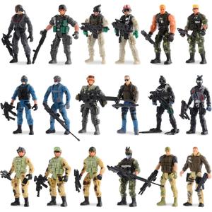 18 Pcs Special Forces Army Men Soldier Combat Movable Action Figures Army Guys Plastic Toy Soldiers Playsets Military Toy Men with Military Weapons and Accessories for Teens Party Decoration, 4 Inch