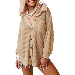 Dokotoo Womens Waffle Knit Shacket Jacket Casual Long Sleeve Button Down Shirts Dressy Blouses Tops M