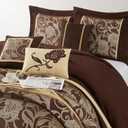 Stratford Park 7 Piece Brown Gold Comforter Set, King Size Jacquard Floral Bedding Set, All Season, Ultra-Soft, Matching Pillows & Shams, Bed Skirt