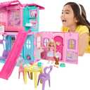 Barbie Chelsea Toy Dollhouse with 15+ Accessories, Pop-Up House Expands to 17+ x 13+ inches with 5 Play Areas & Slide, Includes Small Doll & Pet Dog, 8.5 X 9.3 Inches to 17 X 13 Inches