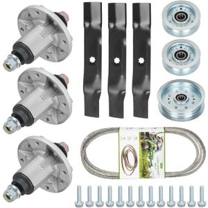 48" Spindle Rebuild Kit Fit for John Deere D140 LA130 X110 X120 X140 LA140 LA145 LA155,3 Spindles GY20454 GY20867, Blade AM141035 GX21784, Belt GX20571 GX21833