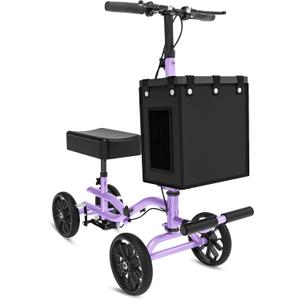 Lightweight Knee Scooter Crutch Alternative, Foldable & Adjustable Knee Scooter for Adults for Foot Surgery, Steerable Knee Walker with Detachable Basket, Includes DIY Stickers-Cream Purple