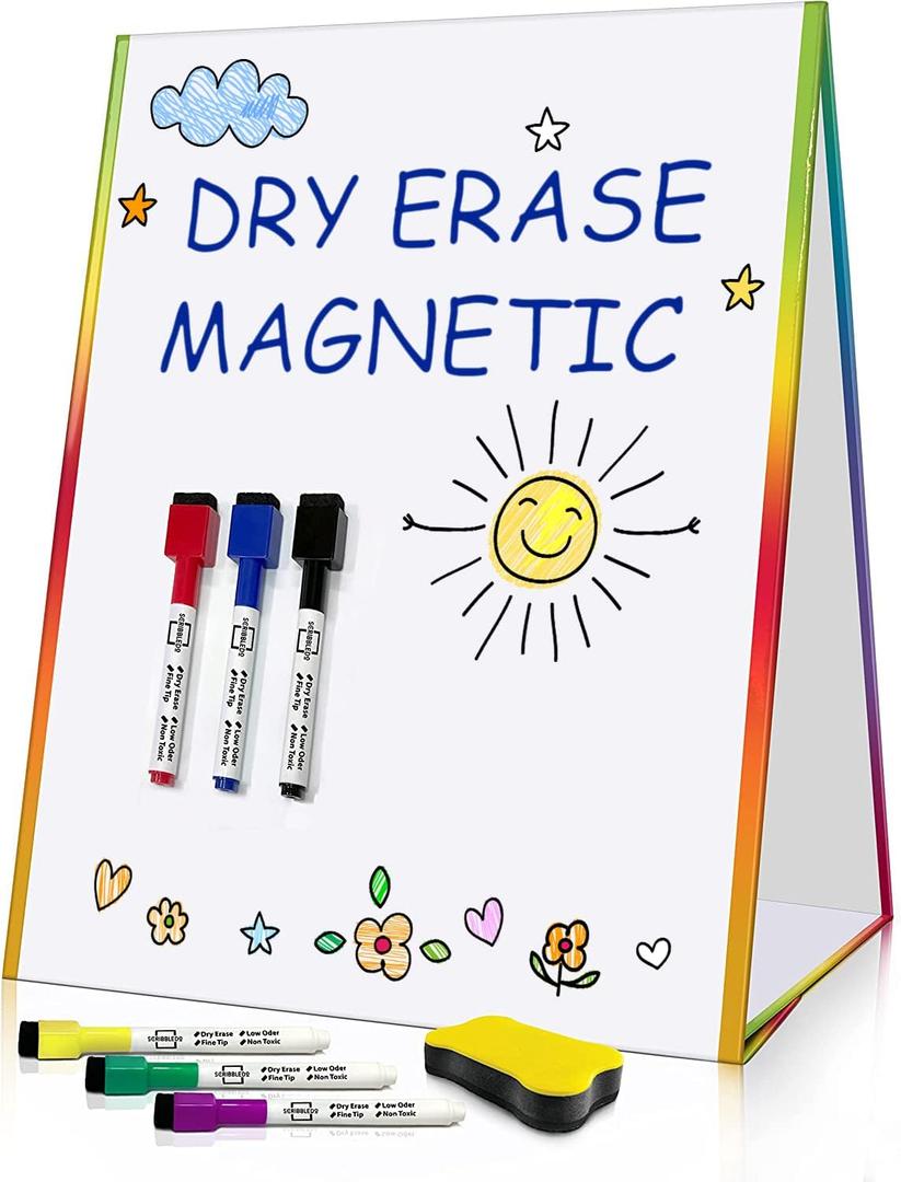 Scribbledo Table Top White Board Magnetic Easel for Kids Dry Erase Drawing Board Toddler Writing Tabletop Whiteboard with 6 Dry Erase Markers and 1 Eraser Included