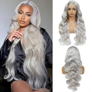 Grey Lace Front Wig Human Hair 200 Density Grey Human Hair Wig Body Wave Lace Front Wigs Human Hair Pre Plucked 13x4 HD Lace Frontal Wig Colored Wigs Human Hair 24 Inch