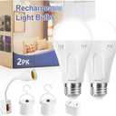 Ostwiki Rechargeable Light Bulbs,2 Pack Emergency Light Bulbs for Power Outage A19 E26 9W 6500K White Battery Backup Soft Light Bulb for Lamps Home Power Failure Hurricane, Blizzard