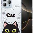 Compatible with iPhone 16 Pro Max 6.9 Case Cute-Black Cat Shockproof Funny Clear Phone Cover for Girls Cat Lovers