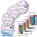 YiaMia Submersible Led Battery Operated Spot Lights with Remote, Decorative Fish Bowl Small Lamps for Aquarium Vase Base Pond Wedding Halloween Party (4 Pack)