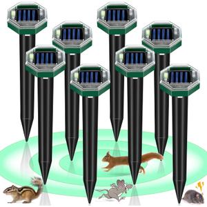 Mole Repellent Solar Powered,8 Pack Gopher Repellent Ultrasonic Mole Stakes Spike Deterrent for Yard,Solar Rodent Repeller Outdoor for Vole Groundhog Snake Burrowing Animals for Lawns Gardens Farms
