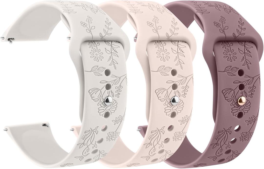 Meliya Silicone Watch Bands Quick Release 20mm 22mm Bands, Floral Engraved Soft Silicone Rubber Sport Replacement Watch Strap for Women Men