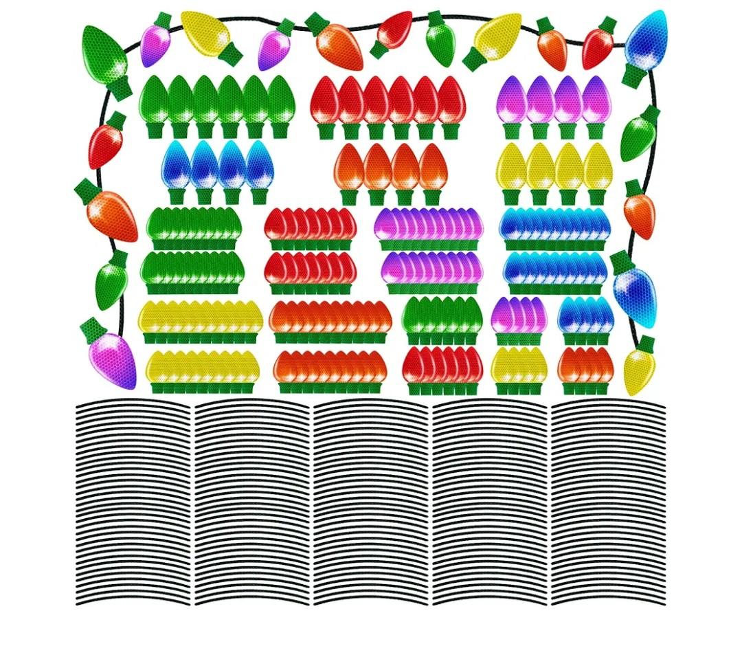 340PCS Christmas Car Refrigerator Decorations  165 Reflective Bulb Light Shaped Magnets 175 Magnetic Wires Ornaments Set Xmas Holiday Cute Decor