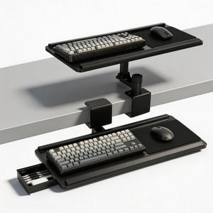 Adjustable Under Desk Keyboard Tray with Drawer, 25"10.6" Ergonomic 360 Rotating Keyboard Stand with Wrist Rest, Clamp On Keyboard Tray and Mouse for Office Gaming Studying