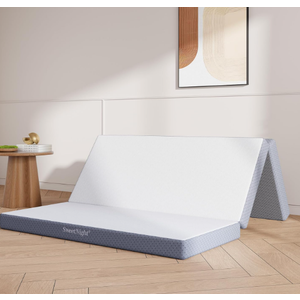 Sweetnight 4-Inch Tri-Fold Memory Foam Mattress Topper, Queen Foldable Mattress with Washable Cover, Medium-Firm Feel, Non-Slip Bottom, Ideal for RV Travel, Camping, Guest Room, Floor Use
