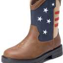 DREAM PAIRS Boys Girls Cowboy Boots Kids Western Riding Mid Calf Boots with Side Zipper (Toddler/ Little Kid/ Big Kid), Size 12 Little Kid, Brown/ Navy, KKUMMB2504
