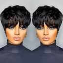 Pixie Cut Wig Human Hair Short Pixie Cut Wigs for Black Women Human Hair Glueless Pixie Wig Short Layered Brazilian Virgin Human Hair Wigs For Women Color 1B# (Black)