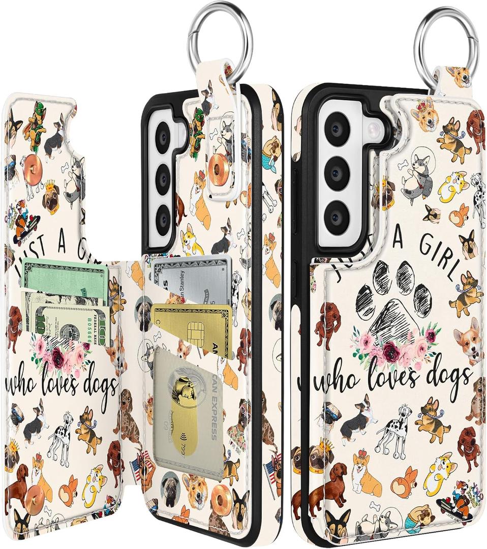 Shorogyt for Samsung S22 Wallet Case with Card Holder - Cute for Women Men Girls Designer Dog Lover Pattern Kickstand Magnetic Clasp Back Flip Folio Leather Phone Cases for Galaxy S22