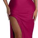 Memoriesea Women's Sexy High Split Sleeveless Backless Party Wedding Maxi Dress (Medium, Rose Red 