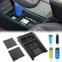 Center Console Tray with Slide Cover Push-Pull Storage Box Adjustable Cup Holder Interior Accessories Compatible with Rivian R1T/R1S 2022 2023 2024