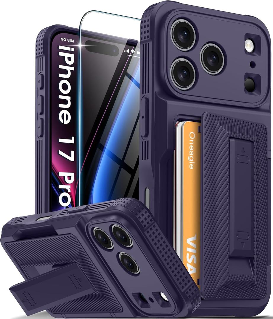 Oneagle Wallet for iPhone 17 Pro Case with Card Holder(4-5 Cards) [RFID Blocking] [Screen Protector] Full Camera Protection Case with Kickstand 15FT Shockproof Heavy Duty Phone Case for iPhone 17 Pro