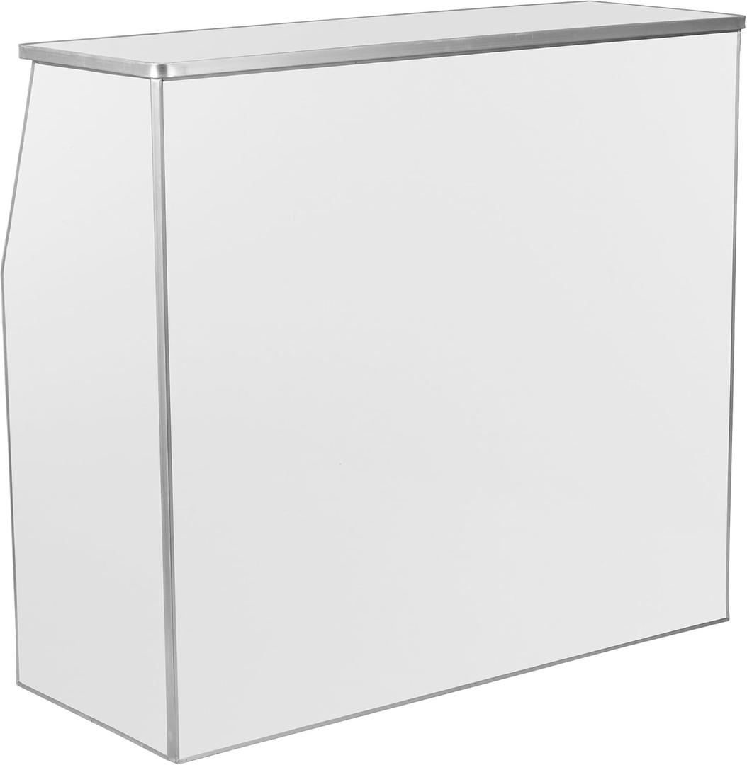 Flash Furniture 4' Folding Portable Event Bar with Top and Middle Shelves, Mobile Laminate Foldable Bar for Parties and Events, White