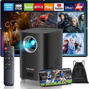 [Electric Focus] Projector with WiFi and Bluetooth, Native 1080P 15,000 Lumens 4K Supported, Agreago Outdoor Movie Projector for Home Theater UP to 300", for iOS/Android/TV Stick/HDMI/USB (Black)