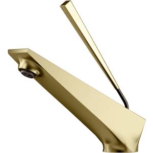 Bathroom Sink Faucet Brushed Gold, Single Handle Brass Sink Faucet with Unique Design, Single Hole Basin Mixer for Lavatory, Vanity, RV, Modern Farmhouse, Suitable for 1 Hole