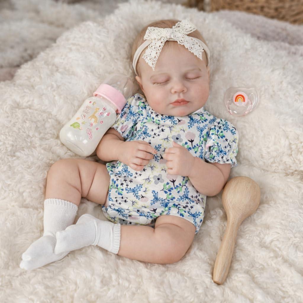 SCOM 20-Inch Reborn Baby Doll - Lifelike Silicone Baby Girl with Full Soft Vinyl Body, Washable & Poseable, 7-Piece Accessory Set - Safe Gift for Kids Ages 3+, Birthday/Christmas