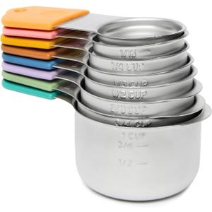 Chef Pomodoro Stainless Steel Measuring Cup Set, Nested and Stackable, Sturdy Extra-long Handles with Lasered Markings and Sorting Ring (8-Piece Set (Magnetic)) Chef Pomodoro Stainless Steel Measuring Cup Set, Nested and Stackable, Sturdy Extra-long Handles with Lasered Markings and Sorting Ring (8-Piece Set (Magnetic))