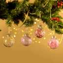 AMS 24ct Clear Christmas Ball Ornaments, 2.76''/70mm Shatterproof Hanging Xmas Balls Baubles Set for Christmas Tree with Stuffed Delicate Decorations for Wedding Christmas (Pink)