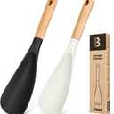 Cooking Spoon for Nonstick Cook wares, Great for Cooking and Serving Sturdy BPA-Free Matte Silicone, Wood Handle Spoon for Mixing, Scoop, and Scrape (Black & White, 11.4 inch)