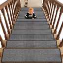 Robmic 1pcs 8X30 Inches Non Slip Stair Treads for Wooden Steps Indoor, Machine Washable Rubber Backing Stair-Runners for Wooden Steps, Residue Free Carpet Stair Treads for Kids and Dogs (Black)