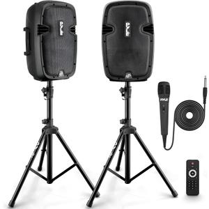 Pyle Active + Passive PA Systems - Dual 8inch 700 Watt Max Power Output Speaker with Microphone, Bluetooth Wireless Streaming, MP3/USB/SD/AUX Readers, Speaker Stands- Pyle PPHP849KT