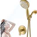 Single-Handle Gold Shower Faucet Set - Brushed Gold Shower Head and Handle Set, Shower Trim Kit with 7 Modes Handheld Shower Head System, Faucet Shower Fixtures with Valve Included