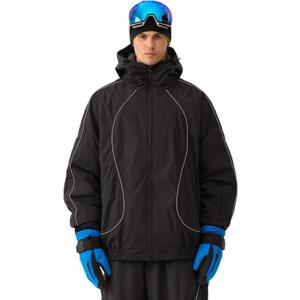 GSOU SNOW Men Ski Jacket Women Baggy Snowboard Jacket Snow Coat Mountain Jacket Hooded Waterproof Windproof Reflective Strip (X-Small, Black)