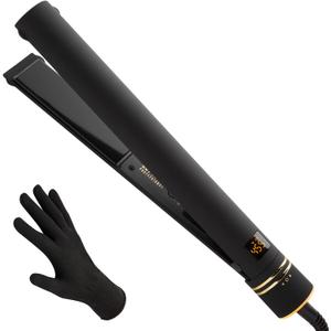 HOT TOOLS Pro Artist Black Gold Ionic 1 1/4 Inch Flat Iron - Use as Straightener for Sleek Straight Hair or Use Rounded Edges for Shiny Curls and Waves, Stylist-Preferred Styles