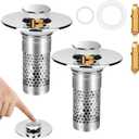 Adoric Bathroom Sink Stopper 2Pack, Sink Drain for Bathroom Pop Up Stopper with Removable Stainless Steel Filter Basket Hair Catcher for Standard 1.06"-1.50" Sink Basin Hole