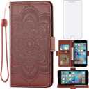 Asuwish Compatible with iPhone 6plus 6splus 6/6s Plus Wallet Case and Tempered Glass Screen Protector Flip Card Holder Cell Phone Cover for iPhone6 6+ iPhone6s 6s+ i 6P 6a S Six iPhone6splus Men Brown