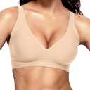 Vertvie Jelly Wireless Bras for Women Push Up Plunge Seamless T-Shirt Bras No Underwire Supportive Full Coverage Bralettes (Medium, Sand)