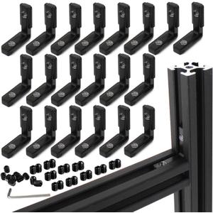 20Pcs 2020 Aluminum Extrusion Black Corner Bracket T Slot Inside L Shape Joint Angle Hardware Connector with Screws for 20 Series 20/20 2040 V Slot Extruded Aluminum Profile