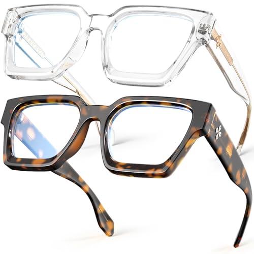 VISOONE 2 Pack Blue Light Blocking Glasses Rectangle Frame and Chic Preppy Look for Women Men RIVER