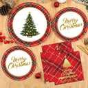 72 Pcs Christmas Plates Disposable Party Set Red Black Plaid Christmas Tree Holiday Paper Plates and Napkins for Chirstmas Party Table Decorations