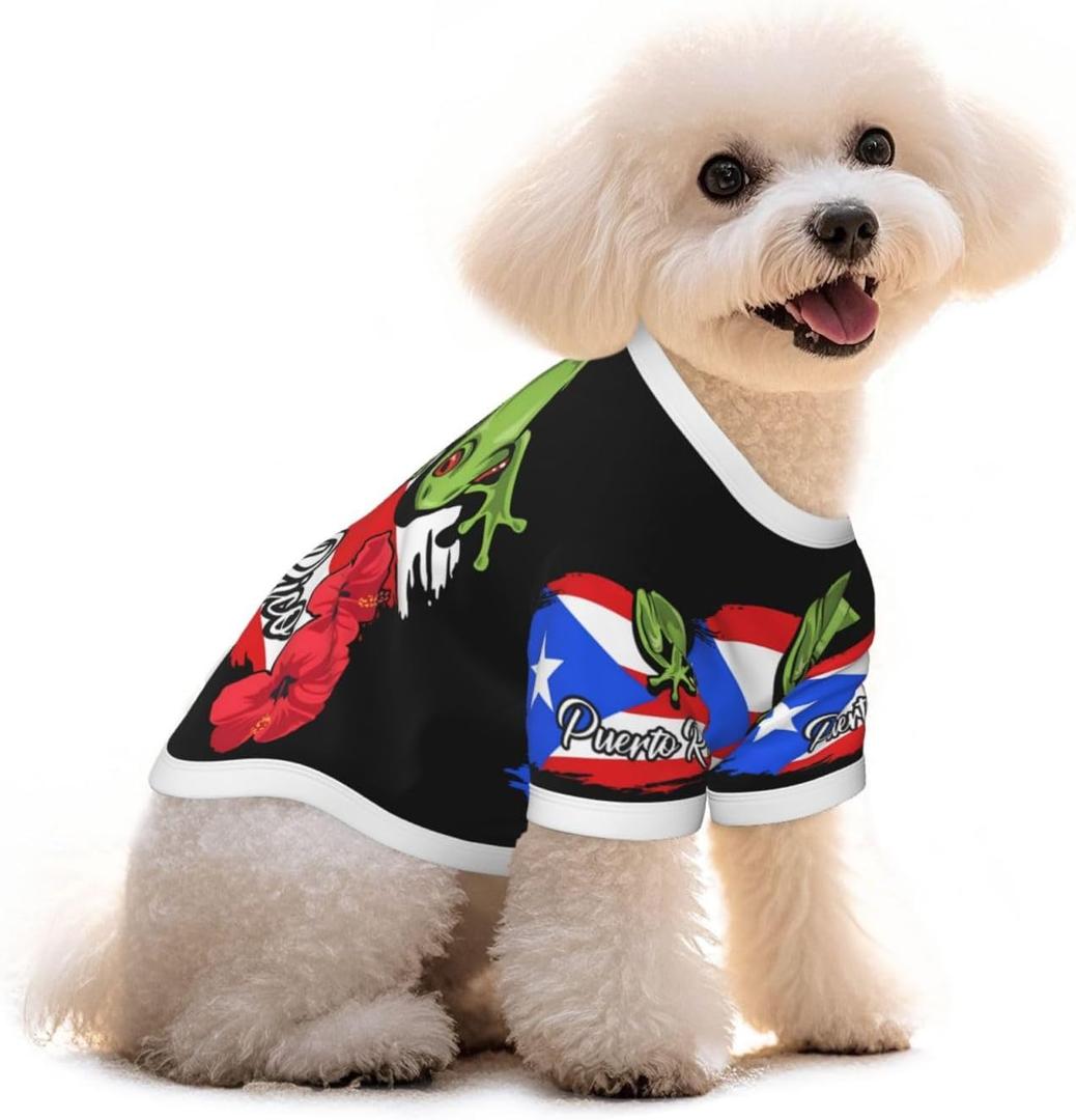 Puerto Rico Frog Flag Dog Shirt Pet Cotton T-Shirt Soft Breathable Dog Clothes Stretchy Puppy Outfit Doggy Tank Top Funny Outdoor Apparel Daily Wear for Small Medium Dogs Cats Brown, Small